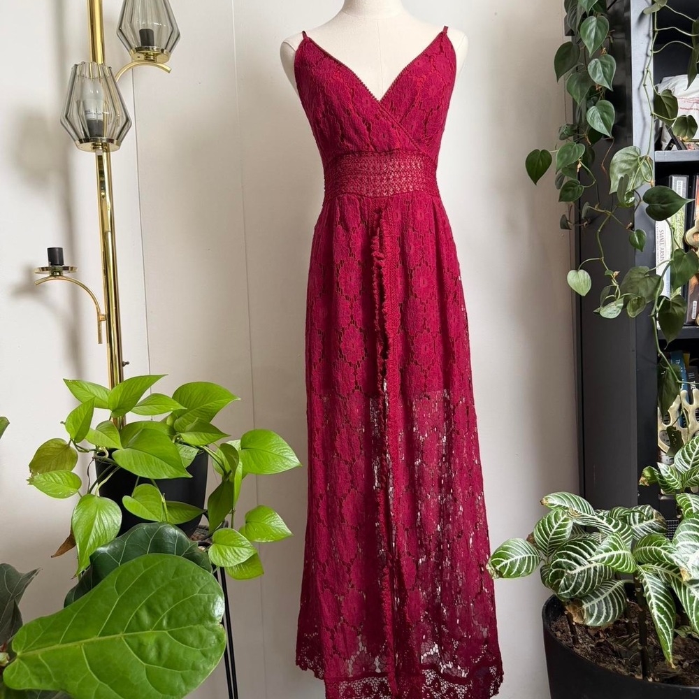 Cupshe Red Lace V-Neck Maxi Dress Romper Set Large Fairycore Summer